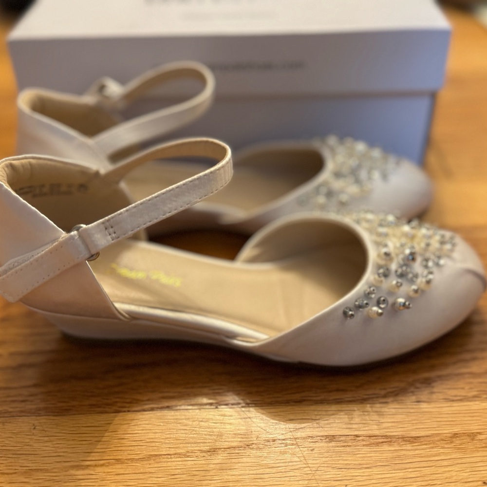 Embellished White Satin Flats - Picture 2 of 2